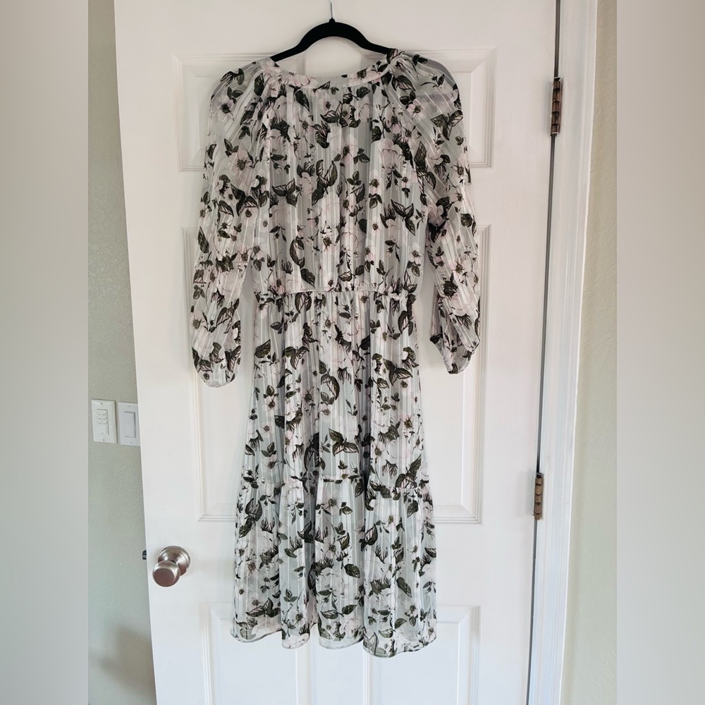 Bohme green and White Floral‎ Long Sleeve midi Dress - Picture 5 of 10